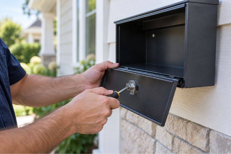 Locksmith replacing a mailbox lock in Los Angeles